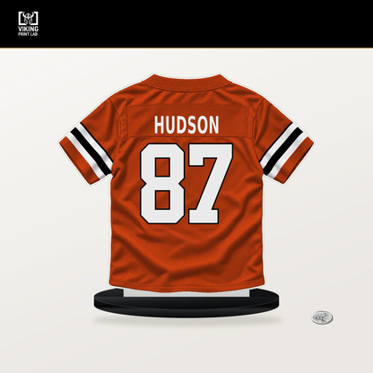 Tanner Hudson number 87 Cincinnati Bengals jersey stand with included black base.
