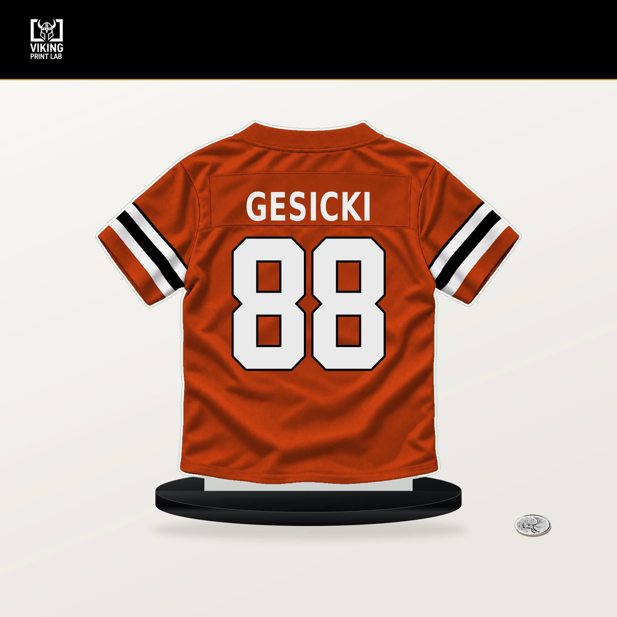 Mike Gesicki number 88 Cincinnati Bengals jersey stand with included black base.
