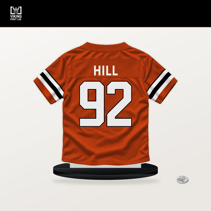 B.J. Hill number 92 Cincinnati Bengals jersey stand with included black base.