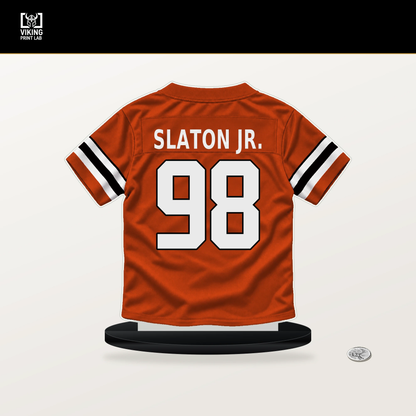 T.J. Slaton Jr. number 98 Cincinnati Bengals jersey stand with included black base.