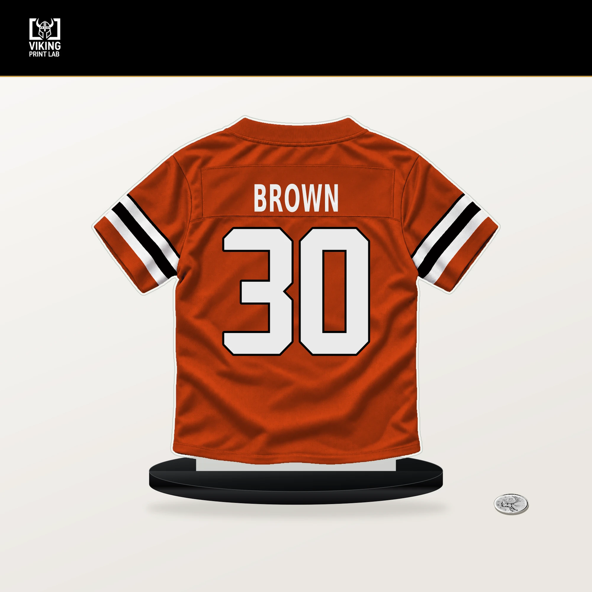 Chase Brown number 30 Cincinnati Bengals jersey stand with included black base.