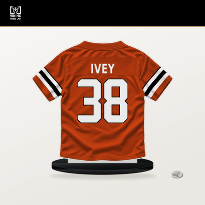 DJ Ivey number 38 Cincinnati Bengals jersey stand with included black base.