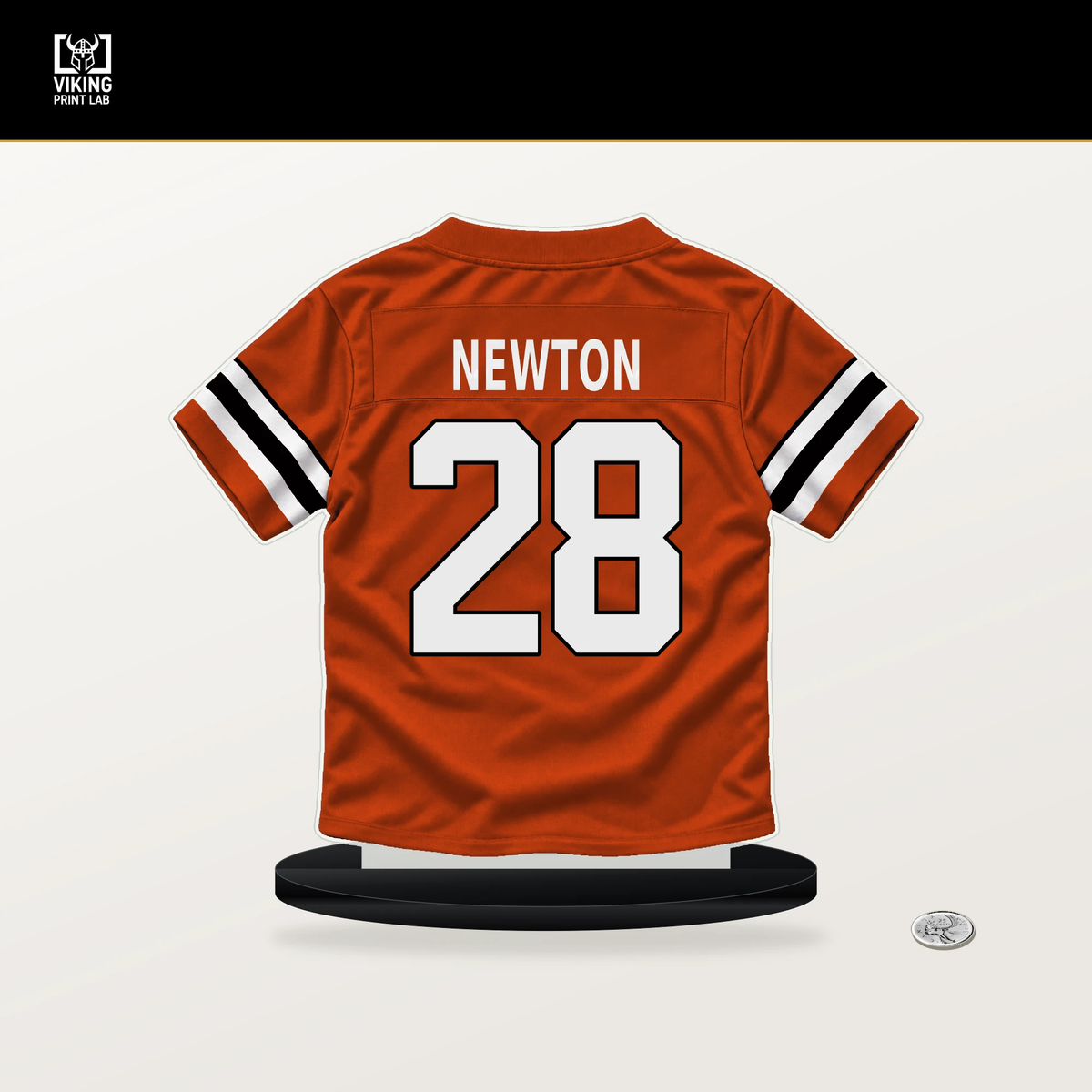 Josh Newton number 28 Cincinnati Bengals jersey stand with included black base.
