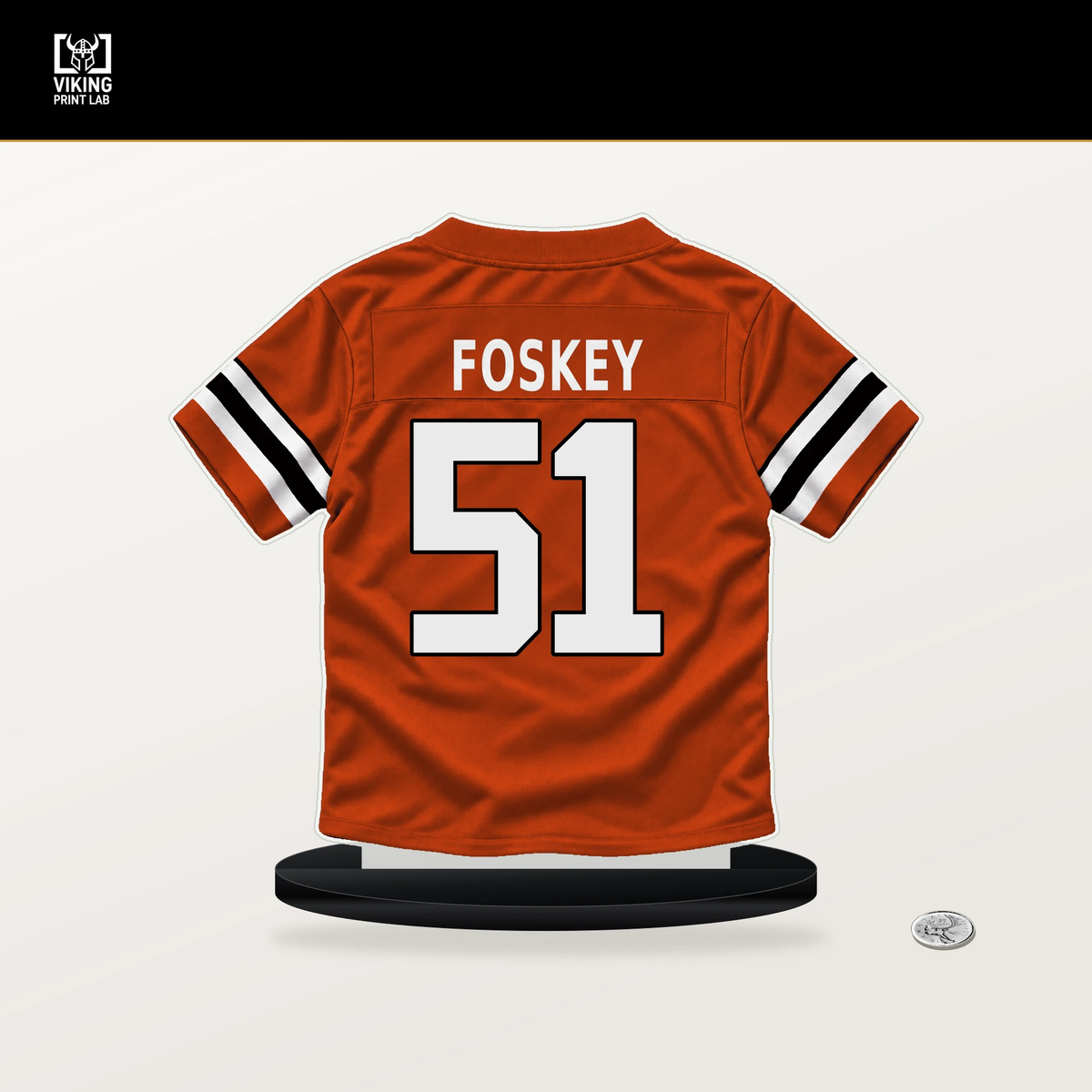 Isaiah Foskey number 51 Cincinnati Bengals jersey stand with included black base.