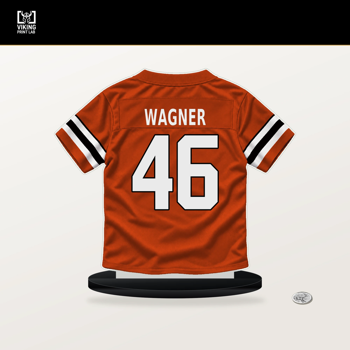 William Wagner number 46 Cincinnati Bengals jersey stand with included black base.