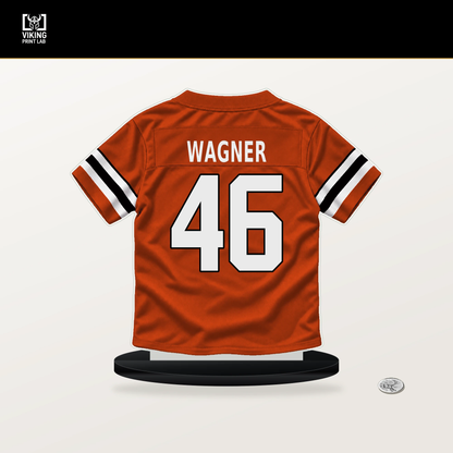 William Wagner number 46 Cincinnati Bengals jersey stand with included black base.