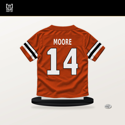 Jordan Moore number 14 Cincinnati Bengals jersey stand with included black base.