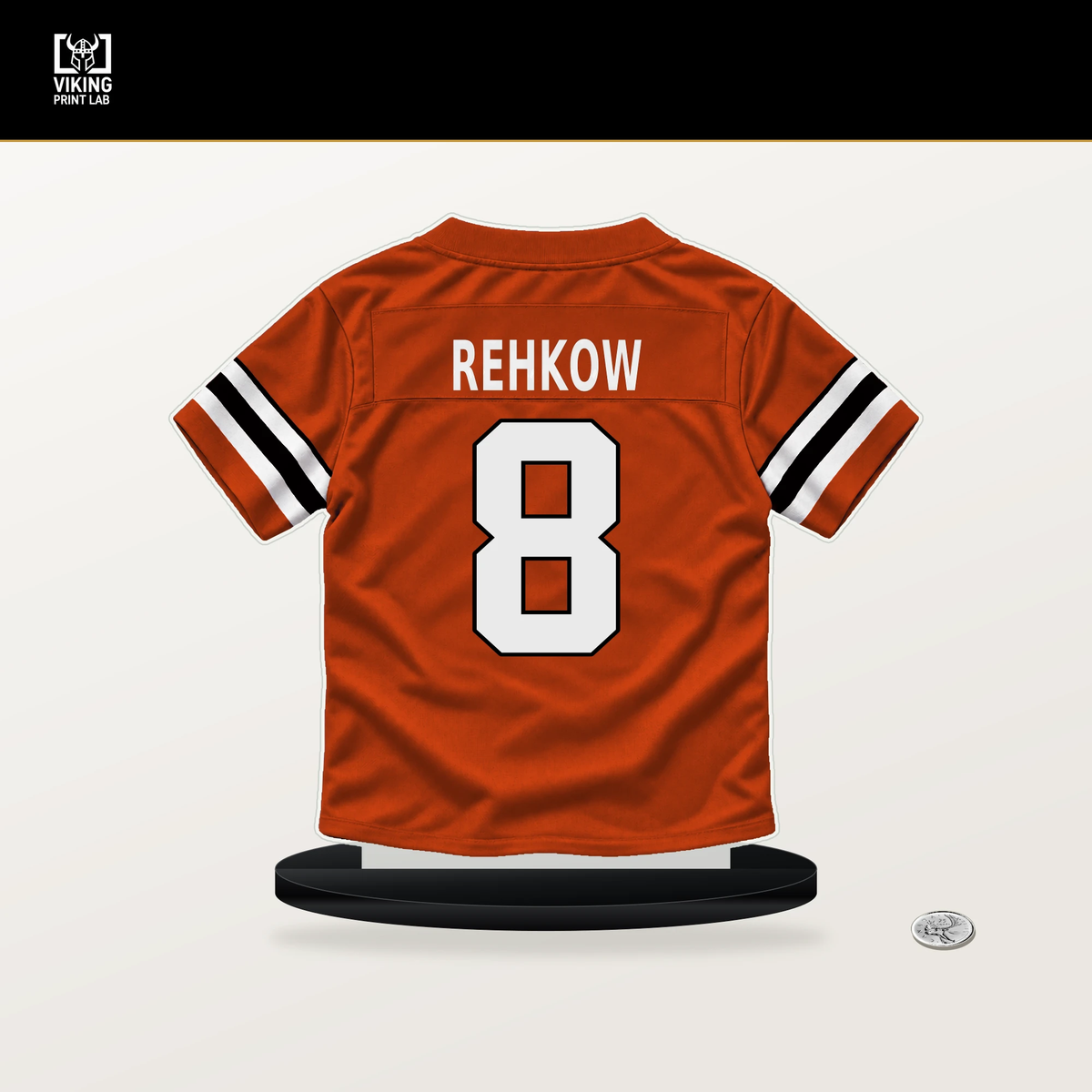 Ryan Rehkow number 8 Cincinnati Bengals jersey stand with included black base.