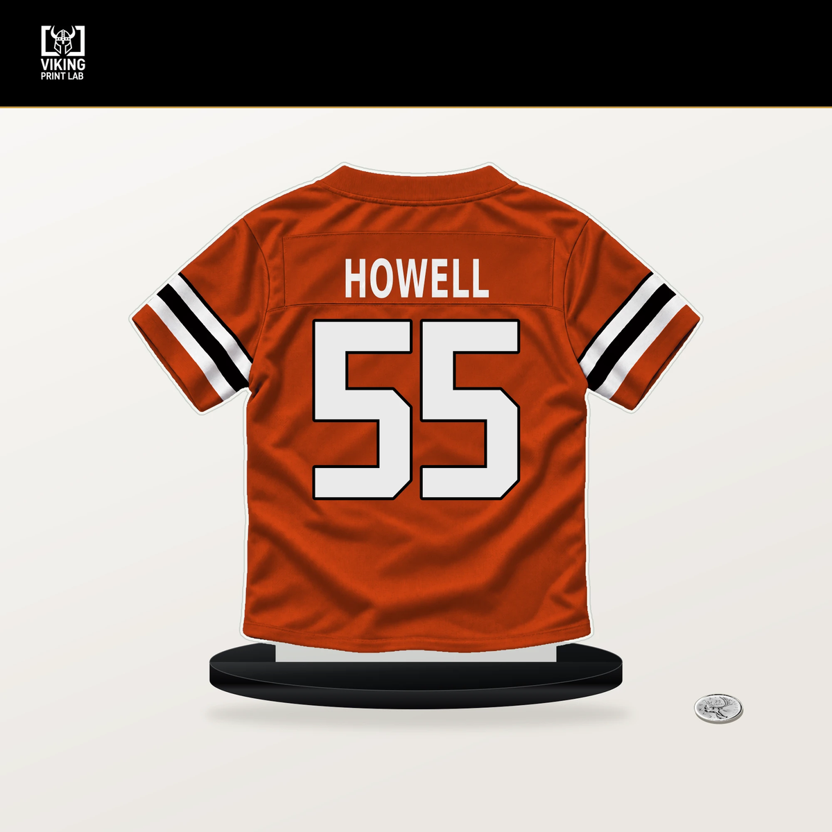 Cashius Howell number 55 Cincinnati Bengals jersey stand with included black base.
