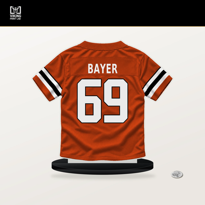 Jacob Bayer number 69 Cincinnati Bengals jersey stand with included black base.