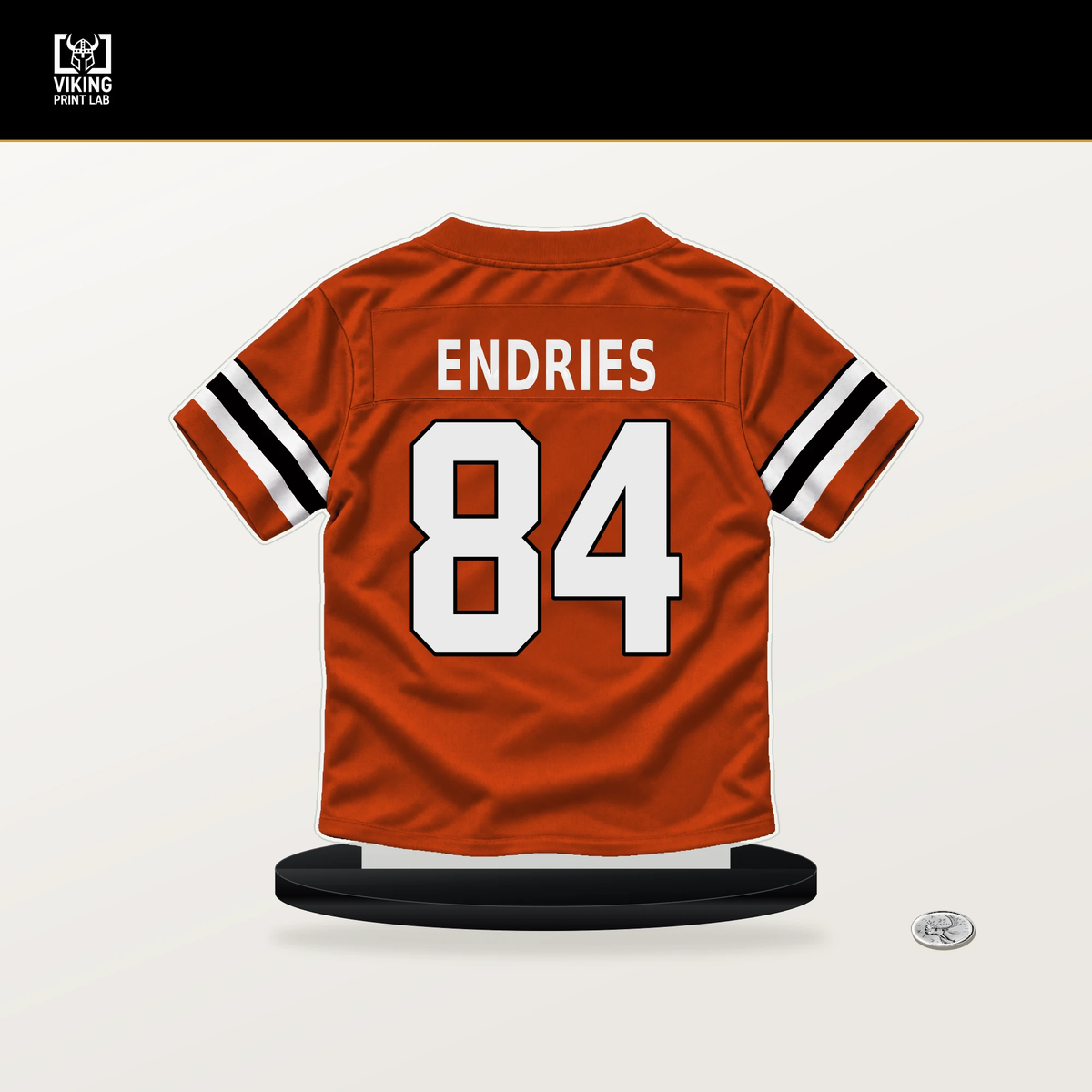Jack Endries number 84 Cincinnati Bengals jersey stand with included black base.