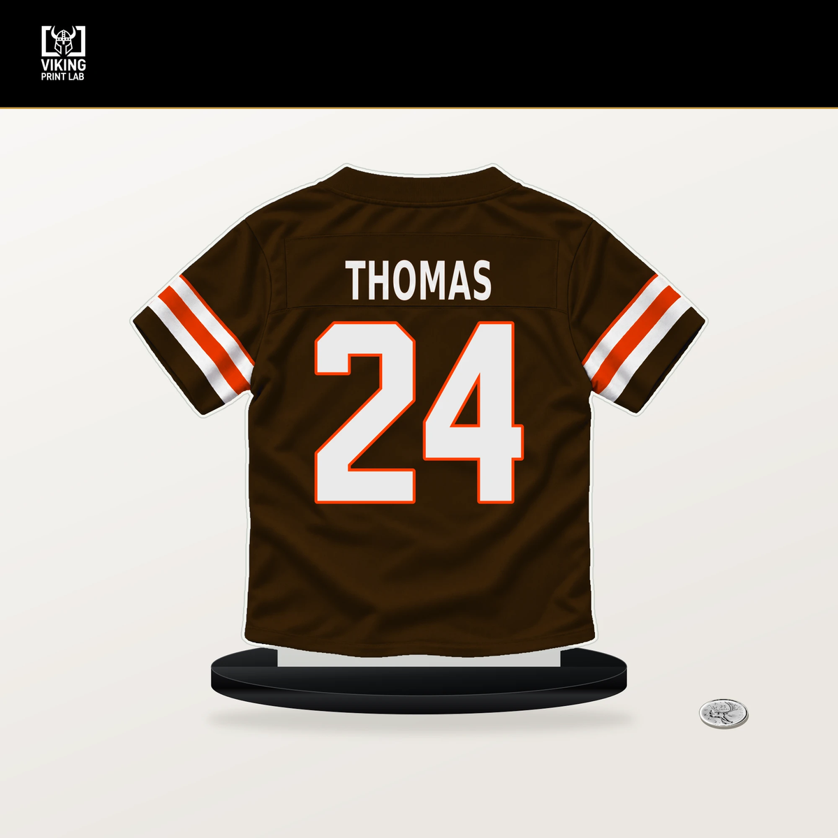 Daniel Thomas number 24 Cleveland Browns jersey stand with included black base.