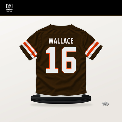 Tylan Wallace number 16 Cleveland Browns jersey stand with included black base.