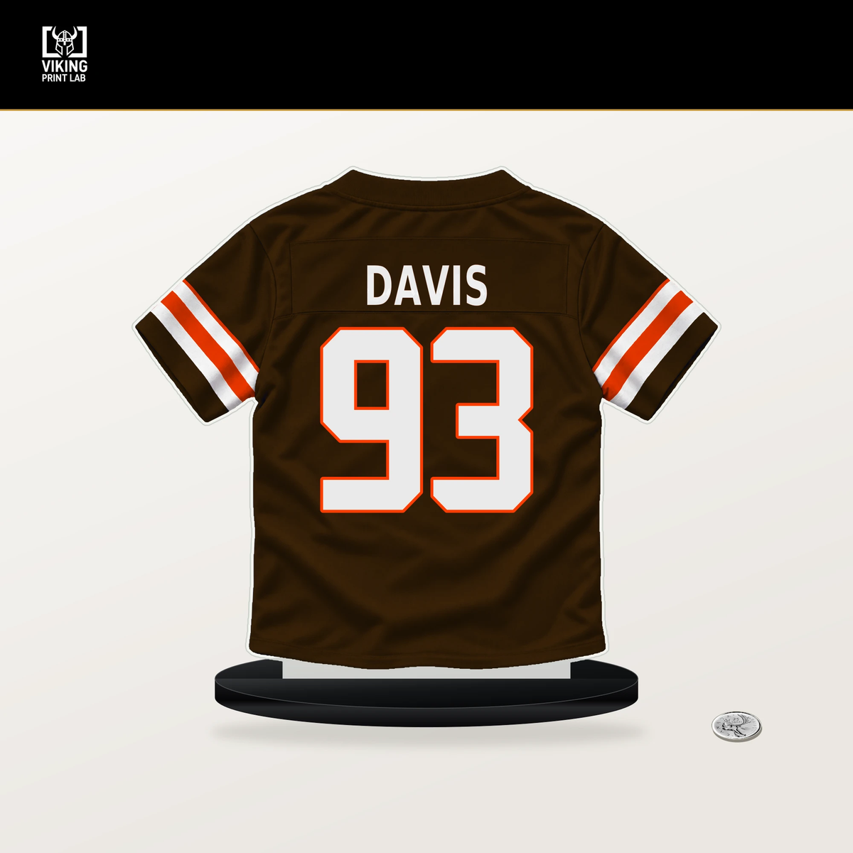 Kalia Davis number 93 Cleveland Browns jersey stand with included black base.