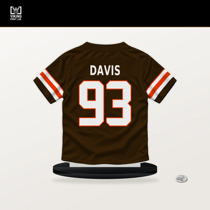Kalia Davis number 93 Cleveland Browns jersey stand with included black base.