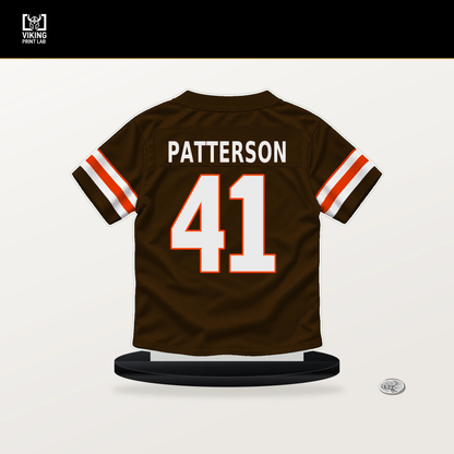 Jaret Patterson number 41 Cleveland Browns jersey stand with included black base.