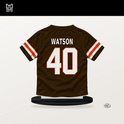 Nathaniel Watson number 40 Cleveland Browns jersey stand with included black base.