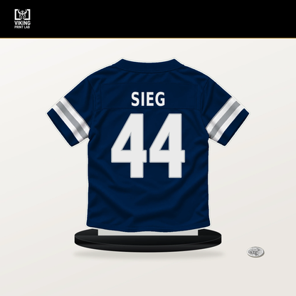 Trent Sieg number 44 Dallas Cowboys jersey stand with included black base.
