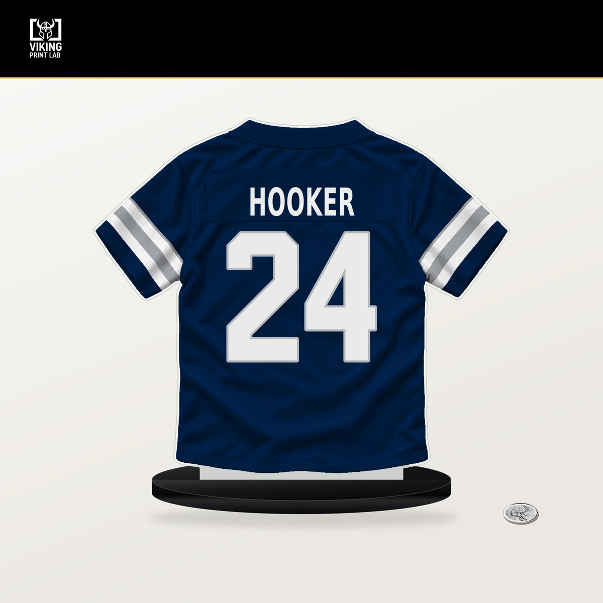 Malik Hooker number 24 Dallas Cowboys jersey stand with included black base.