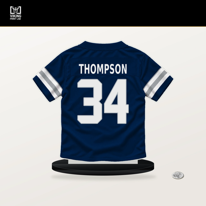 Jalen Thompson number 34 Dallas Cowboys jersey stand with included black base.