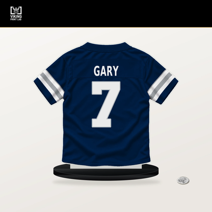 Rashan Gary number 7 Dallas Cowboys jersey stand with included black base.
