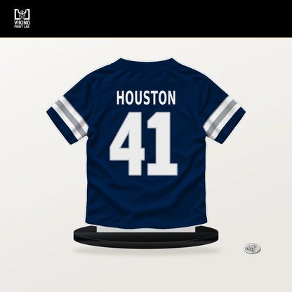 James Houston number 41 Dallas Cowboys jersey stand with included black base.