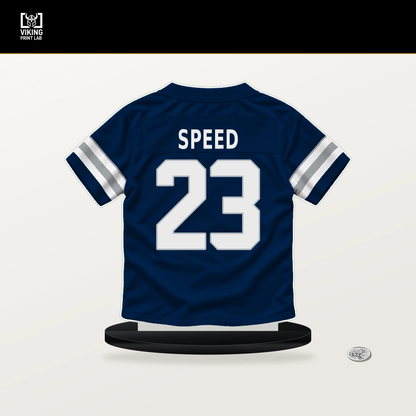 Ameer Speed number 23 Dallas Cowboys jersey stand with included black base.
