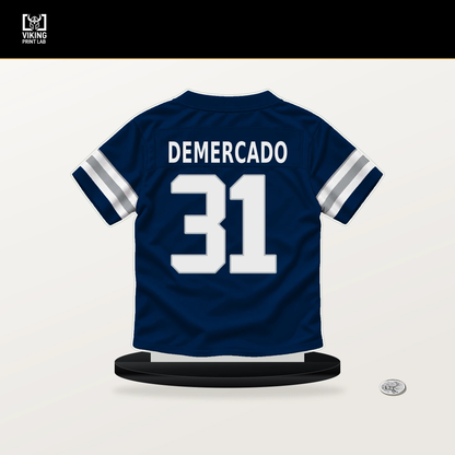 Emari Demercado number 31 Dallas Cowboys jersey stand with included black base.