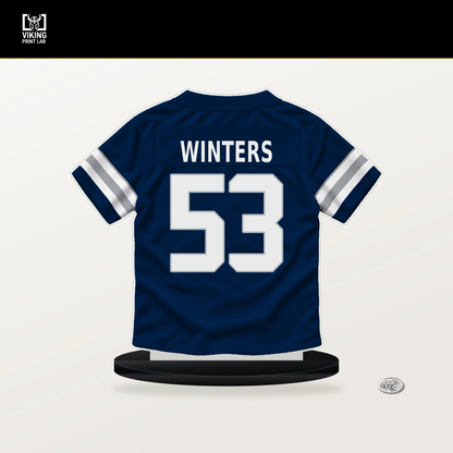 Dee Winters number 53 Dallas Cowboys jersey stand with included black base.