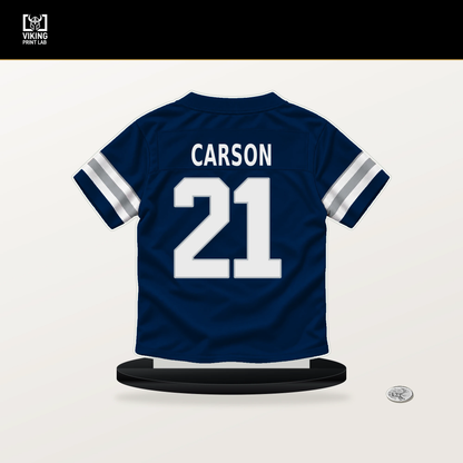Caelen Carson number 21 Dallas Cowboys jersey stand with included black base.