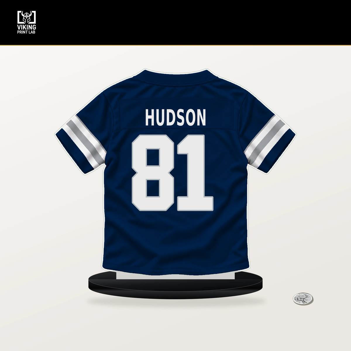Jordan Hudson number 81 Dallas Cowboys jersey stand with included black base.