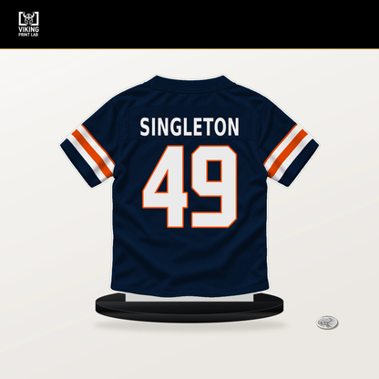 Alex Singleton number 49 Denver Broncos jersey stand with included black base.