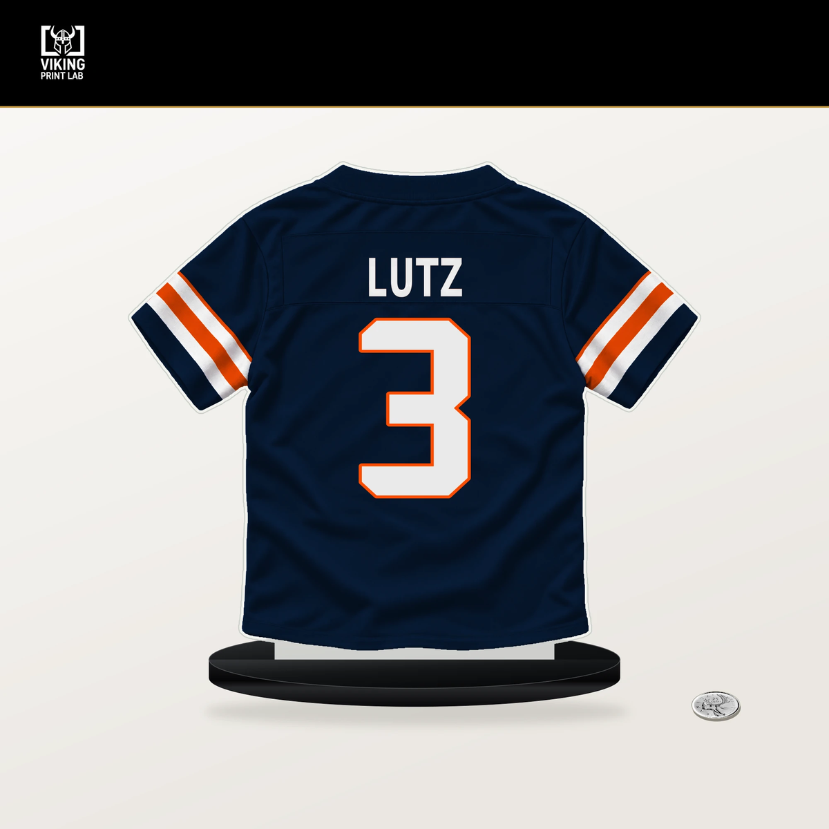 Wil Lutz number 3 Denver Broncos jersey stand with included black base.