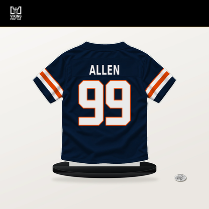 Zach Allen number 99 Denver Broncos jersey stand with included black base.