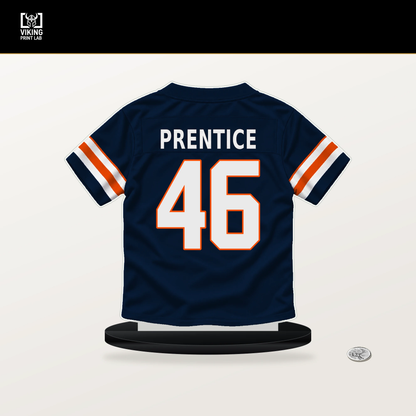 Adam Prentice number 46 Denver Broncos jersey stand with included black base.