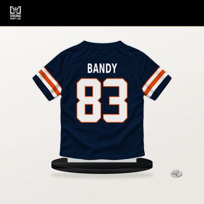 Michael Bandy number 83 Denver Broncos jersey stand with included black base.