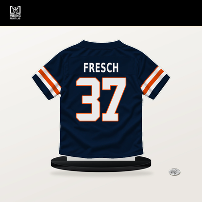 Sean Fresch number 37 Denver Broncos jersey stand with included black base.
