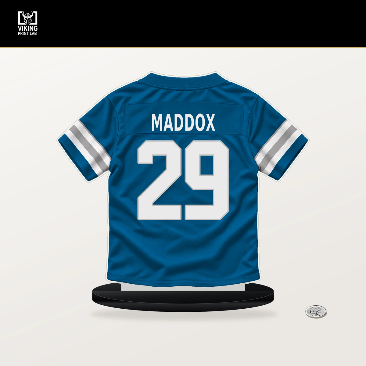 Avonte Maddox number 29 Detroit Lions jersey stand with included black base.