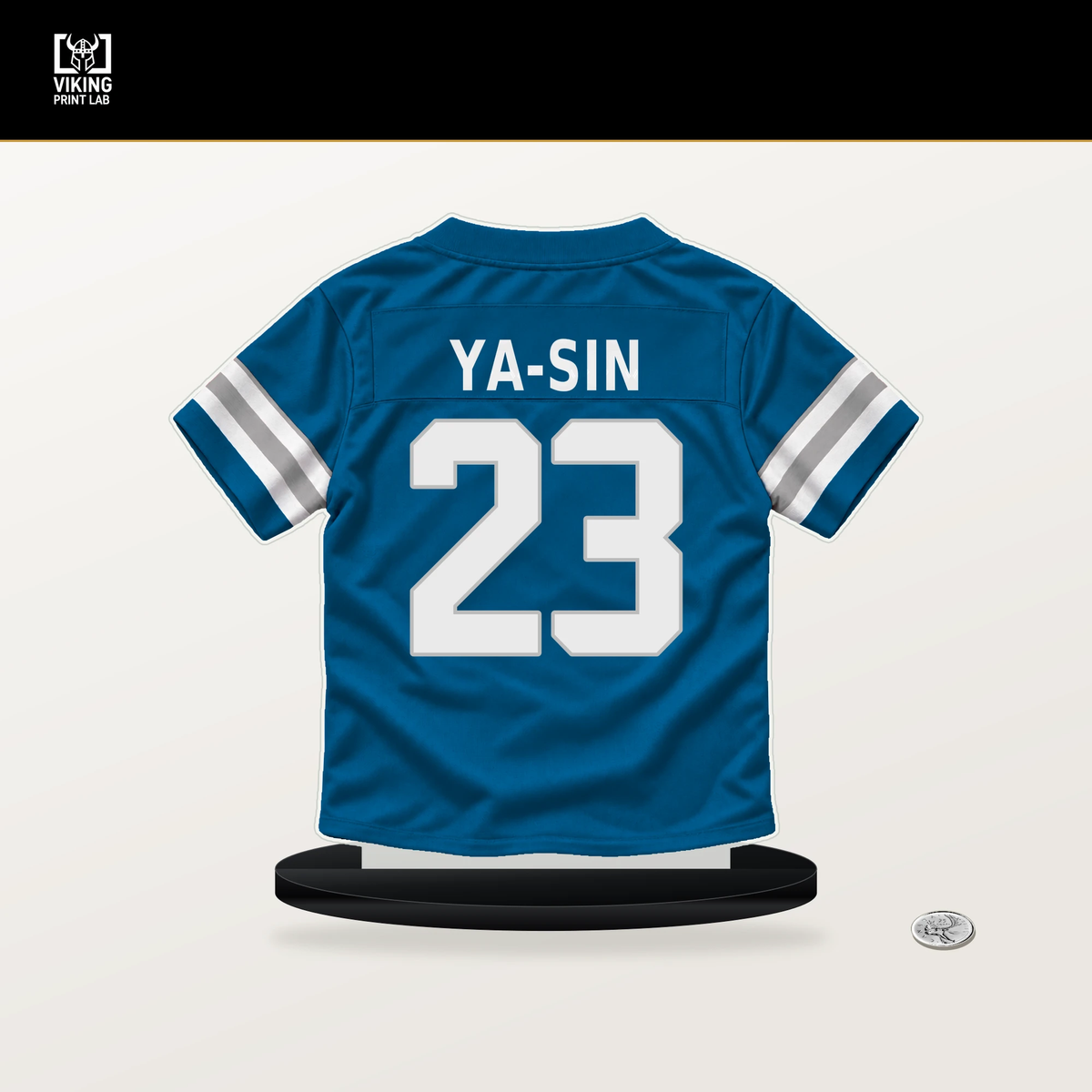 Rock Ya-Sin number 23 Detroit Lions jersey stand with included black base.