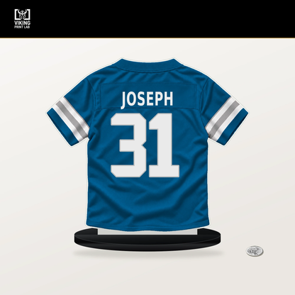 Kerby Joseph number 31 Detroit Lions jersey stand with included black base.