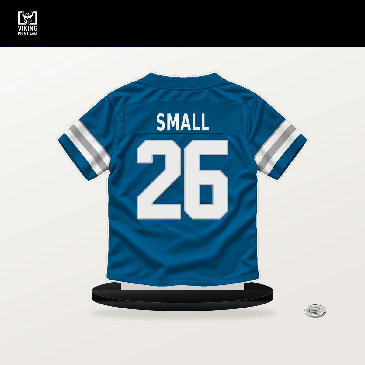 Jabari Small number 26 Detroit Lions jersey stand with included black base.