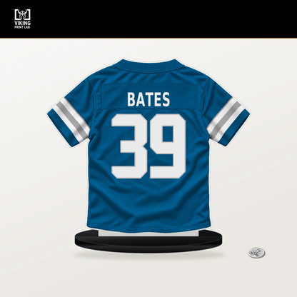 Jake Bates number 39 Detroit Lions jersey stand with included black base.