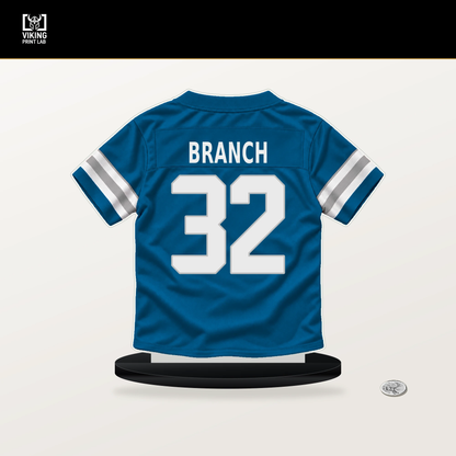 Brian Branch number 32 Detroit Lions jersey stand with included black base.