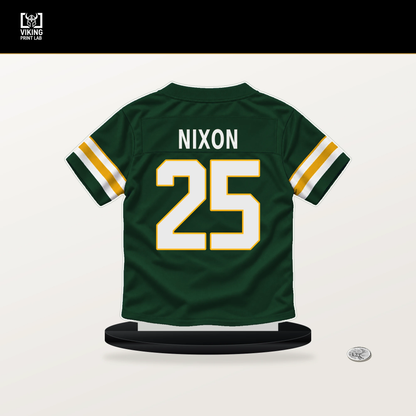Keisean Nixon number 25 Green Bay Packers jersey stand with included black base.