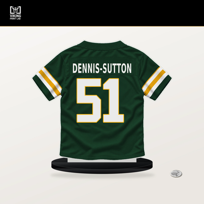 Dani Dennis-Sutton number 51 Green Bay Packers jersey stand with included black base.