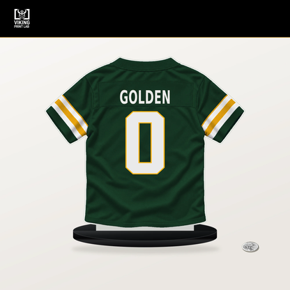 Matthew Golden number 0 Green Bay Packers jersey stand with included black base.