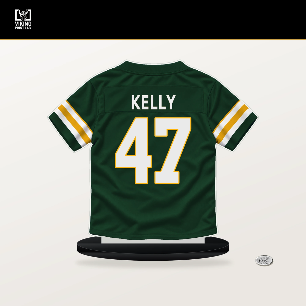 Nyjalik Kelly number 47 Green Bay Packers jersey stand with included black base.