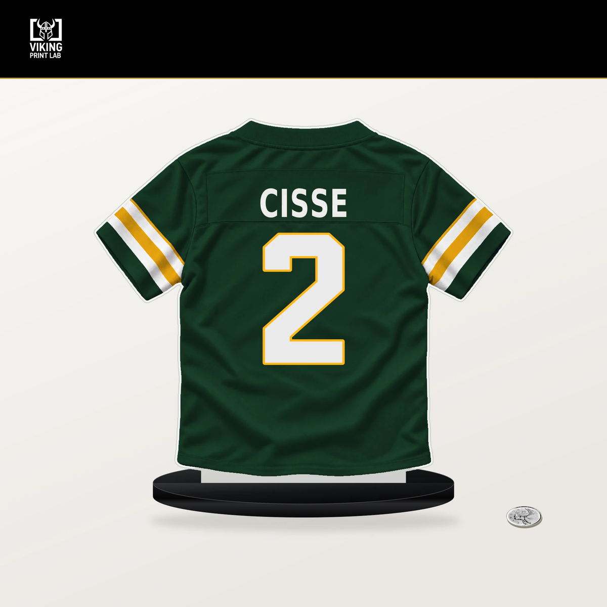Brandon Cisse number 2 Green Bay Packers jersey stand with included black base.