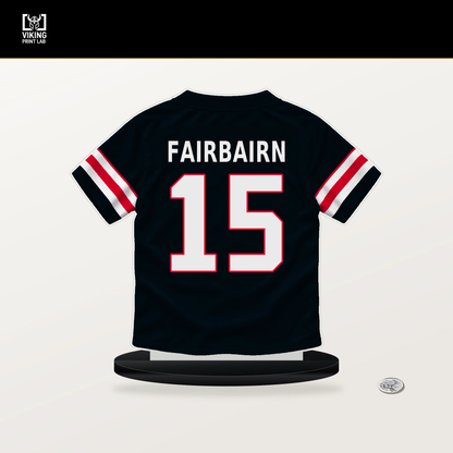 Ka'imi Fairbairn number 15 Houston Texans jersey stand with included black base.
