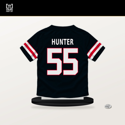 Danielle Hunter number 55 Houston Texans jersey stand with included black base.